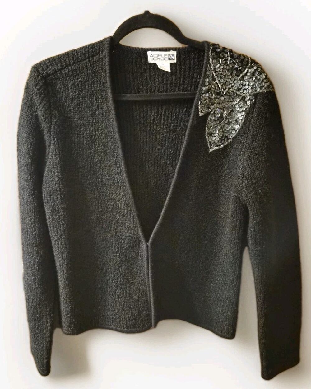 Adele Joyce Black Sweater Embellished Shoulder Size M